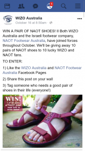 WIZO Australia FB – Win a Pair of Naot Shoes