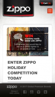 Zippo Lighters – Win a Holiday Competition (prize valued at $5,000)