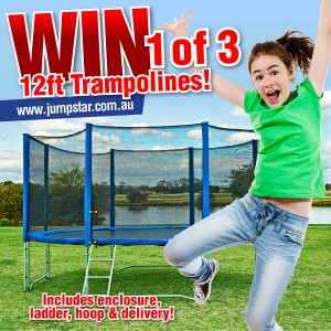 JumpStar Trampolines – Win 1 of 3 Trampolines 12ft with enclosure, ladder and basketball hoop kit plus delivery valued at $660 each