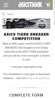 ASICS – Win a Year’s Worth of Asics Tiger Sneakers (prize valued at $2,760)
