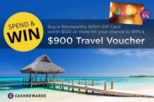 CashRewards – Win a $900 Travel Voucher (prize valued at $2,700)