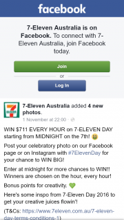7-Eleven Australia – Win $711 Every Hour on 7-eleven Day Starting From Midnight on The 7th