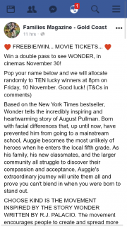Families Magazine Gold Coast – Win a Double Pass to See Wonder