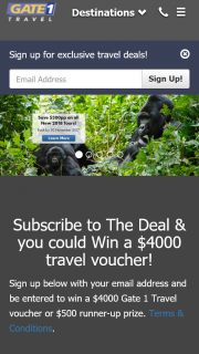 Gate 1 Travel Australia -Subscribe to The Deal & – Win a $4000 Travel Voucher (prize valued at $5,000)