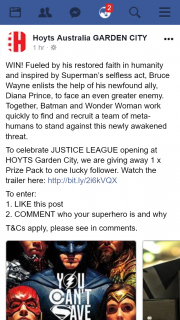 Hoyts Garden City – Win a Justice League Prize Pack