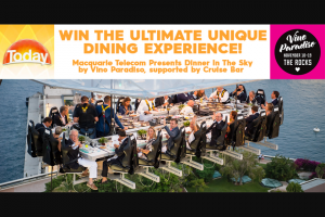 HURRY Channel 9 – Today Show – Win a Lunch Flight on Dinner In The Sky Sydney 17-19 Nov 17 By Vino Paradiso Incl (prize valued at $75)