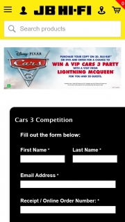 JB HiFi – Win a Cars 3 Party With a Visit From Lightning Mcqueen
