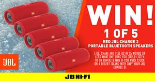 JB HiFi – Win 1 of 5 Amazing Jbl Charge 3 Portable Bluetooth Speakers