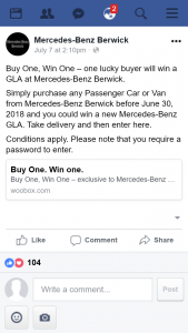 Mercedes-Benz Berwick – Win One’ Draw (prize valued at $54,000)