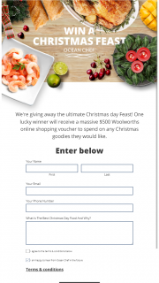 Ocean Chef – Win One (1) Woolworths Shopping Voucher to The Value of $500. (prize valued at $500)