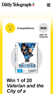 Plusrewards – Win 1 of 20 Valerian and The City of a Thousand Planets DVD’s (prize valued at $799)