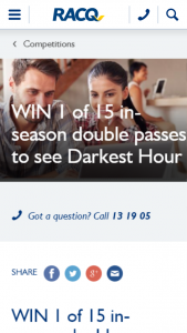 RACQ – Win 1 of 15 In-Season Double Passes to See Darkest Hour (prize valued at $39)