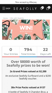 Seafolly – Win a Seafolly Palm Beach Surfboard and Much More (prize valued at $8,504)