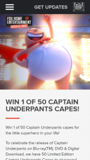 Access All Areas Fox home entertainment – Win 1 of 50 Captain Underpants Capes (prize valued at $1,000)