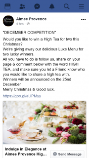 Aimee Provence – Win a High Tea for Two this Christmas&#8232we’re Giving Away Our Delicious Luxe Menu for Two Lucky Winners