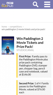BubHubWin Paddington 2 Movie Tickets and Prize Pack – Win Paddington 2 Movie Tickets and Prize Pack (prize valued at $146)