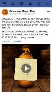 Bundaberg Ginger beer – Win a $500 Aud Visa Gift Card From Bundaberg Brewed Drinks (prize valued at $6,000)