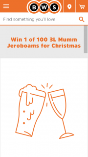 BWS – Win 1 of 100 Mumm Jeroboam Competition (prize valued at $419.99)
