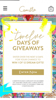 Camilla – Win 1 of 12 Daily Prizes (prize valued at $6,809)
