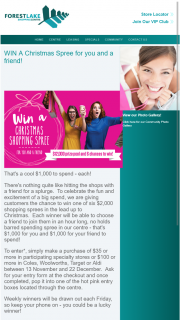 Forest Lake Shopping Centre – Win a Christmas Spree for You and a Friend (prize valued at $12,000)