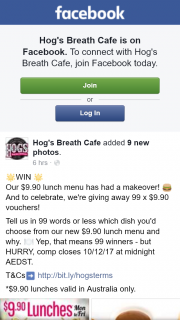 Hog’s Breath Cafe – Win One of 99 of $9.90 Lunch Vouchers