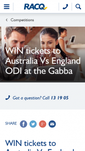 RACQ – Win Tickets to Australia Vs England Odi at The Gabba (prize valued at $138)