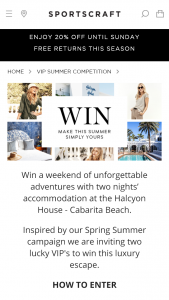 Sportscraft VIP – Win a Weekend of Unforgettable Adventures With Two Nights’ Accommodation at The Halcyon House (prize valued at $4,900)