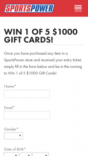 Sportspower – Win One of 5 Sportspower $1000 Gift Vouchers (prize valued at $5,000)