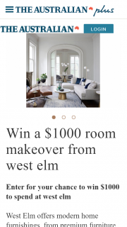 The Australian plusrewards – Win $1000 to Spend at West Elm (prize valued at $1,000)