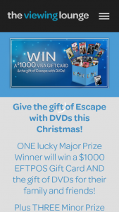 The Viewing Lounge – Win a $1000 Eftpos Gift Card and The Gift of DVDs for Their Family and Friends (prize valued at $26,870)
