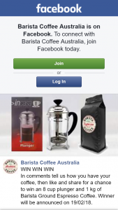 Barista Coffee Australia – Win an 8 Cup Plunger and 1 Kg of Barista Ground Espresso Coffee