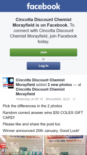 Cincotta Discount Chemist Morayfield – Win a $50 Coles Gift Card (prize valued at $50)