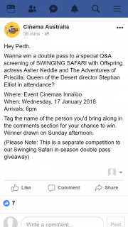 Cinema Australia – Win a Double Pass to a Special Q&a Screening of Swinging Safari With Offspring Actress Asher Keddie and The Adventures of Priscilla
