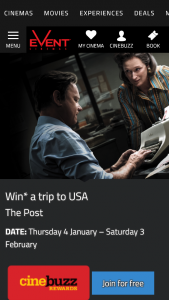 Event Cinemas Purchase tickets to see The Post & have a chance to – Win a Trip for Two to The United States of America (prize valued at $11,190)