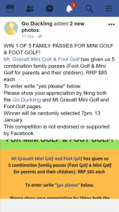Go Duckling – Win 1 of 5 Family Passes for Mini Golf & Foot Golf
