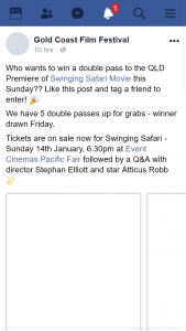 Gold Coast Film Festival – Win a Double Pass to The Qld Premiere of Swinging Safari Movie this Sunday?