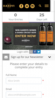 Hardys Wines – Win 1/12 Hardys Wines Packs and a Signed Cricket Bat (prize valued at $6,216)