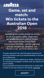 Lavazza – Win Tickets to The Australian Open 2018 (prize valued at $1,500)