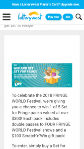 Lotterywest – Win Fringe Festive Tickets and a $100 Scratchie Gift Pack (prize valued at $387)