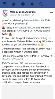 Mills & Boon – Win 1/4 Copies of a Virgin for a Vow