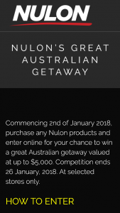 Nulon -Purchase any Nulon product to – Win a Great Australian Getaway Valued at Up to $5000. (prize valued at $5,000)