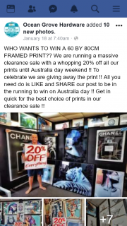 Ocean Grove Hardware Victoria – Win a 60 By 80cm Framed Print?