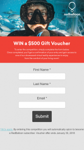 Red Balloon – Win a $500 Gift Voucher (prize valued at $500)