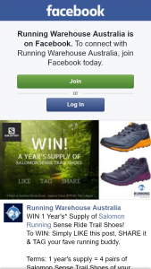 Running Warehouse Australia – Win 1 Year’s Supply of Salomon Running Sense Ride Trail Shoes