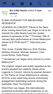 Six Little Hearts – Win Tickets to See Legends In Concert Melbourne (prize valued at $179.8)