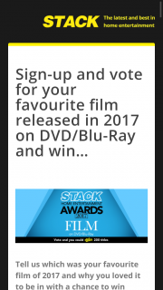 Stack magazine Vote for your favourite film of 2017 & – Tickets Only and Does Not Include Any Travel to and From The Event Nor Any Expenses In Relation to The Event Or The Prize