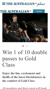 The Australian Plus – Win 1 of 10 Double Passes to Gold Class Terms & Conditions (prize valued at $500)