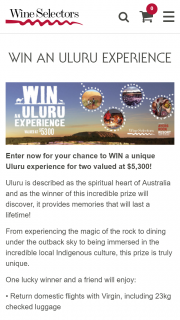 Wine Selectors – Win a Unique Uluru Experience for Two Valued at $5300 (prize valued at $5,300)