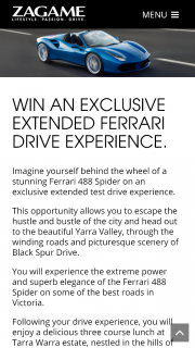 Zagame – Win an Exclusive Extended Ferrari Drive Experience