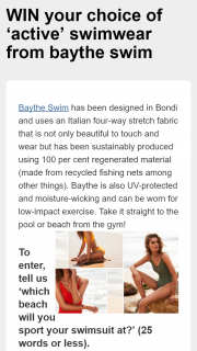 Australian Traveller – Win Your Choice of Active Swimwear From Baythe Swim